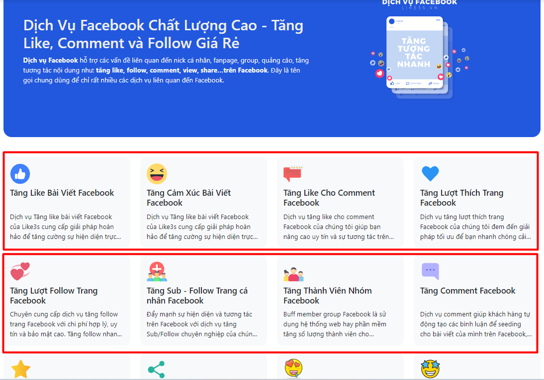 Bảng giá dịch vụ Facebook